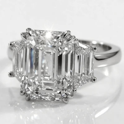 designer emerald and trapezoid diamond ring