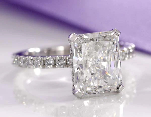 affordable low cost accented band 3ct radiant lab diamond engagement ring 