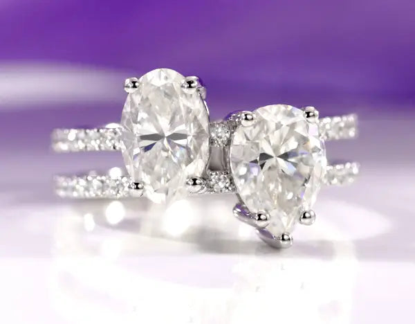 unique toi et moi lab diamond pear and oval engagement ring quorri