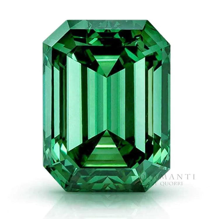Lab Grown Green Emerald Cushion & Trillion Engagement Ring