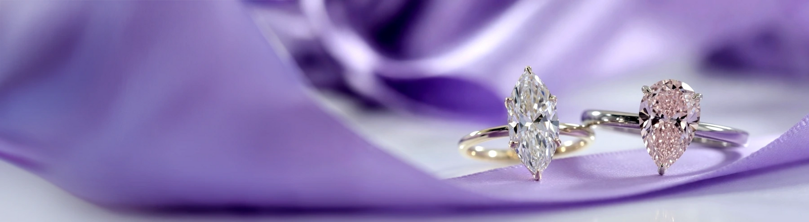 3 carat marquise lab diamond solitaire ring with 3 carat light pink pear cut lab diamond solitaire - Quorri