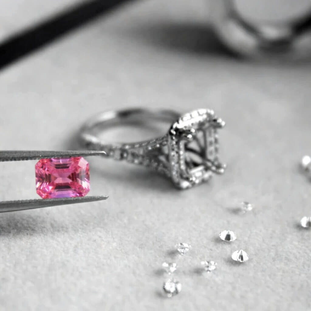 ring and platinum engagement rings with lab grown diamonds and pink lab grown sapphire - Quorri