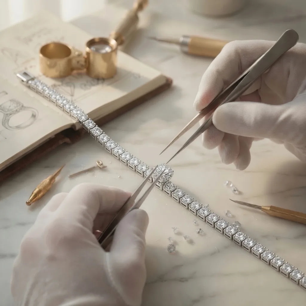 lab grown round tennis bracelet at Quorri
