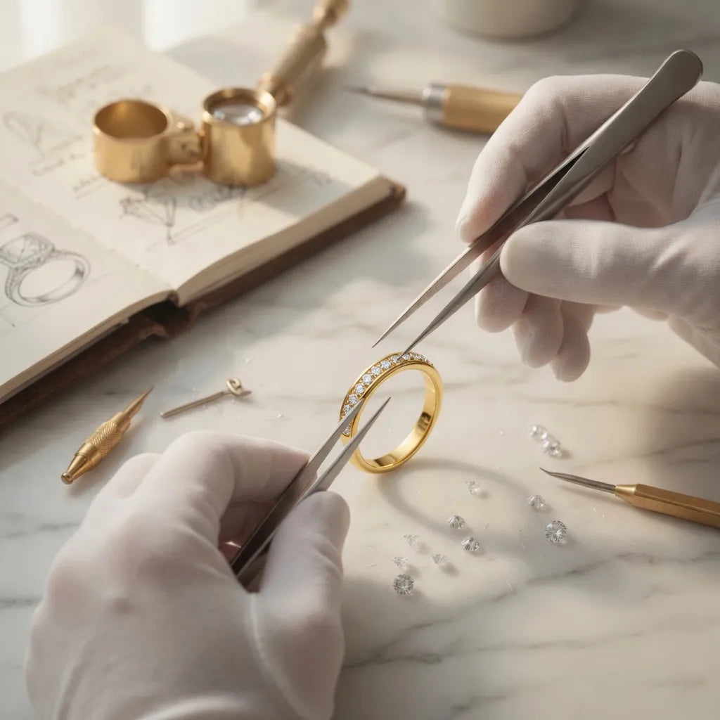 handcrafting a lab diamond wedding band in yellow gold - Quorri