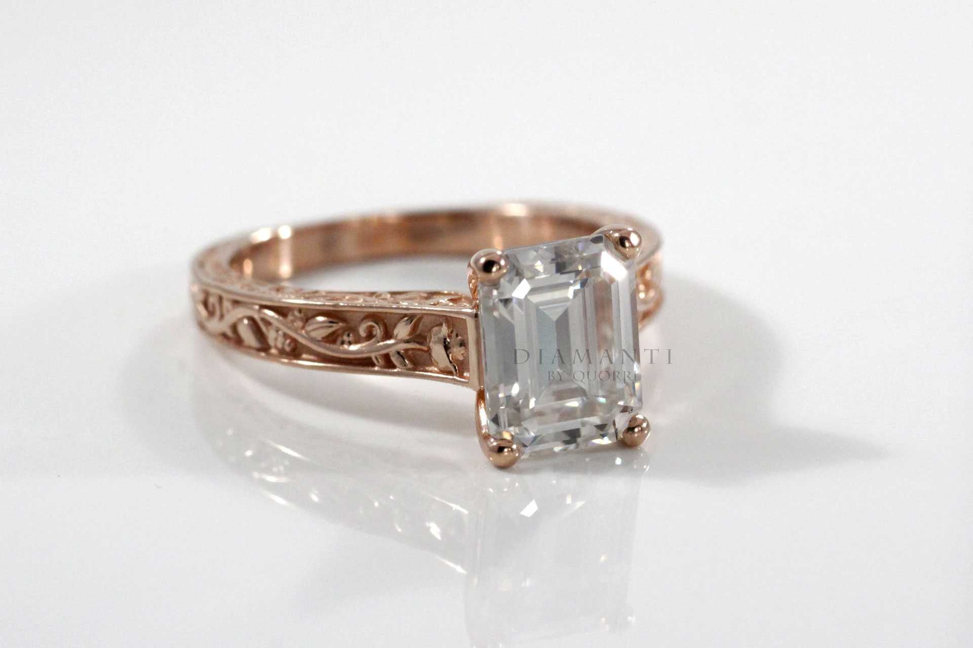 rose gold flower motif 2 carat moissanite lab diamond engagement ring Canada