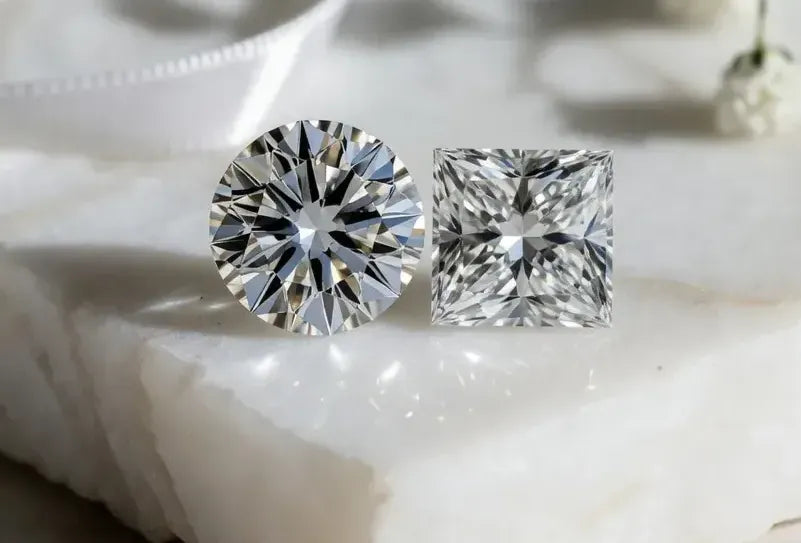 round and princess cut lab diamonds and moissanite