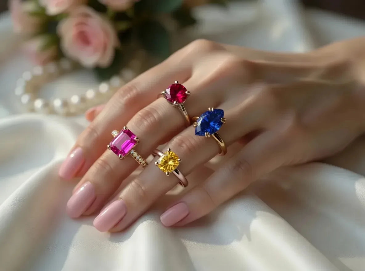 blue pink yellow sapphire rings with ruby ring - Quorri