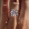 designer two-tone gold affordable under-halo 3 carat asscher lab diamond engagement ring Quorri