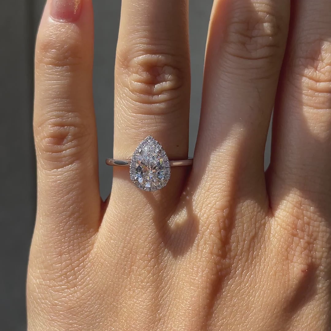 affordable platinum 2ct pear halo lab diamond engagement ring Quorri Canada