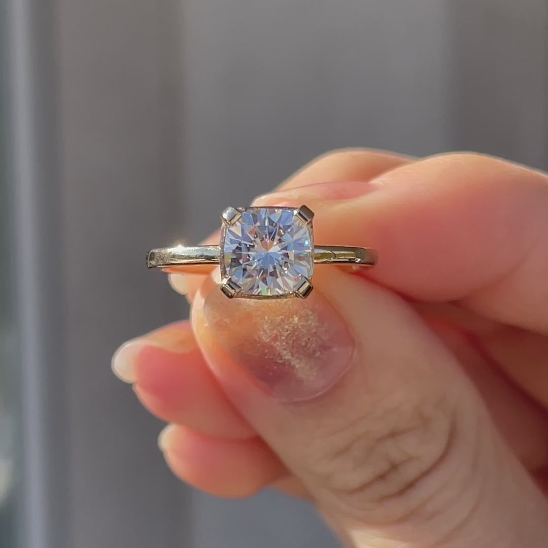 yellow gold accented under halo 2 carat cushion lab diamond engagement ring Quorri