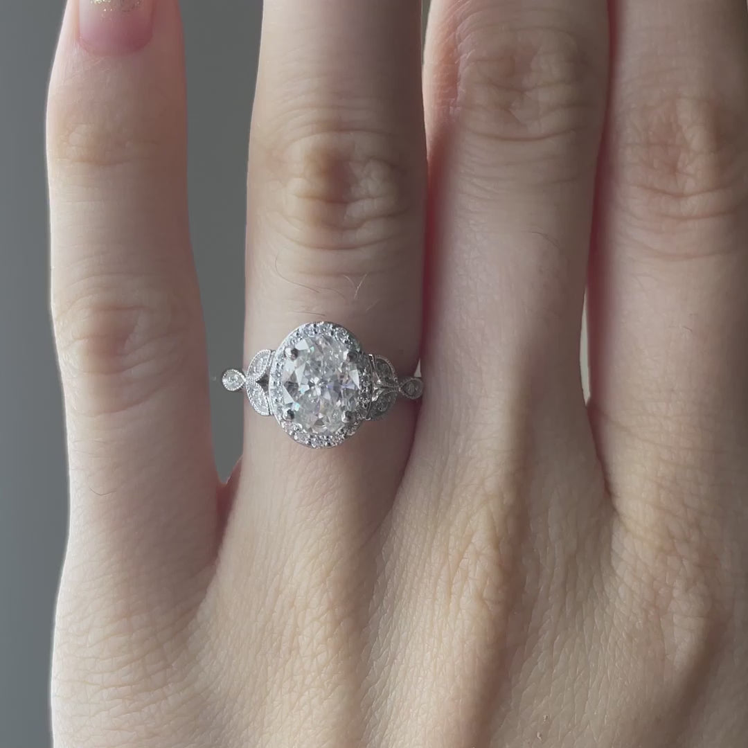 18k white gold vintage antique 2 carat oval lab grown diamond engagement ring Quorri