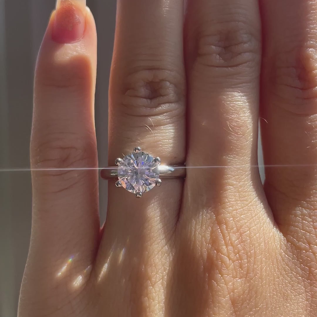 3 carat gold six prong tiffany inspired round lab grown diamond solitaire engagement ring Quorri Canada