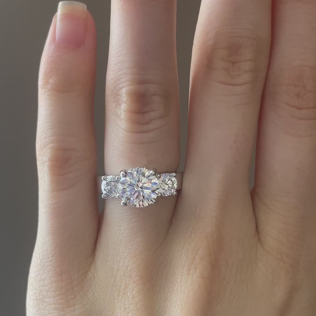 affordable platinum three stone 2 carat round brilliant lab created diamond engagement ring Quorri