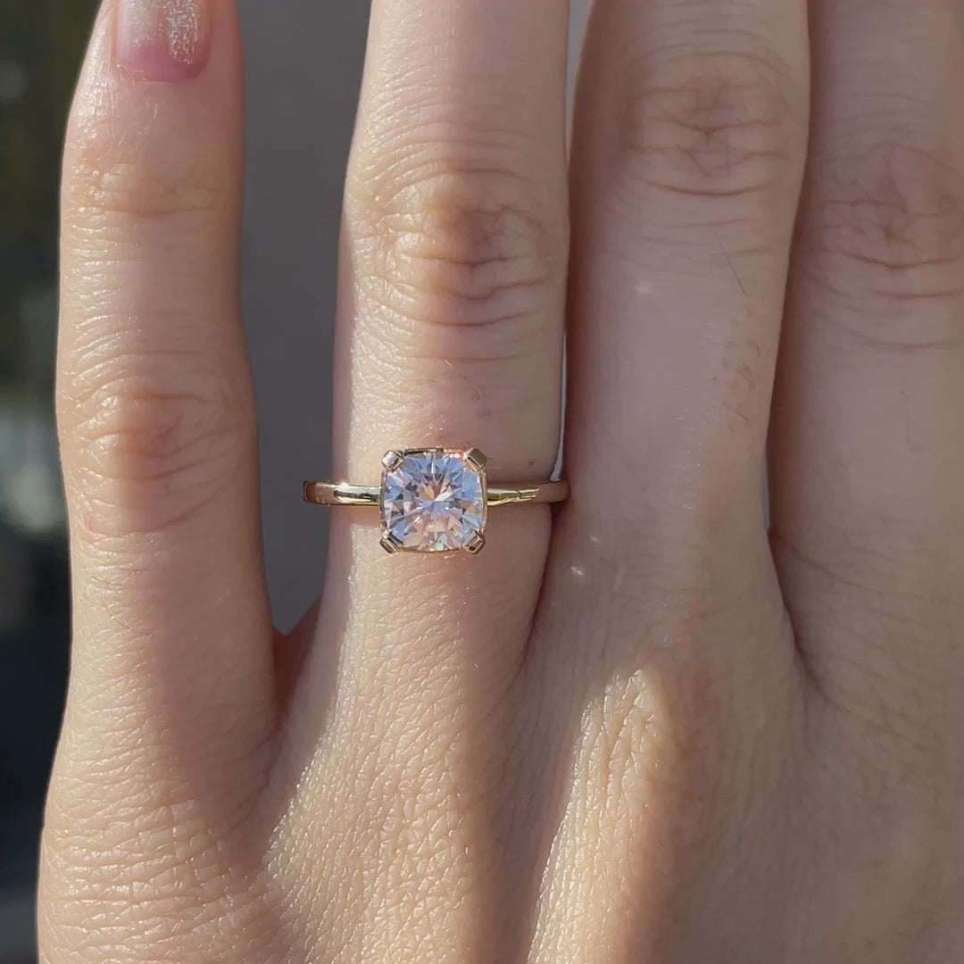 4 prong accented under halo 2 carat cushion lab grown diamond engagement ring Quorri