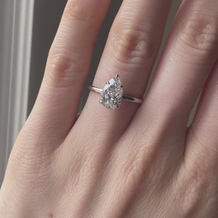 White Gold and platinum 2 carat pear lab grown diamond solitaire engagement ring - Quorri