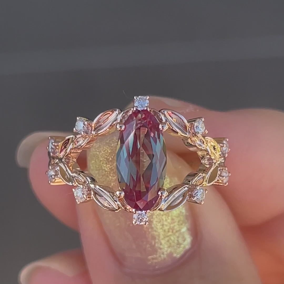 designer split band vintage rose gold 3 carat lab grown purple alexandrite engagement ring Quorri