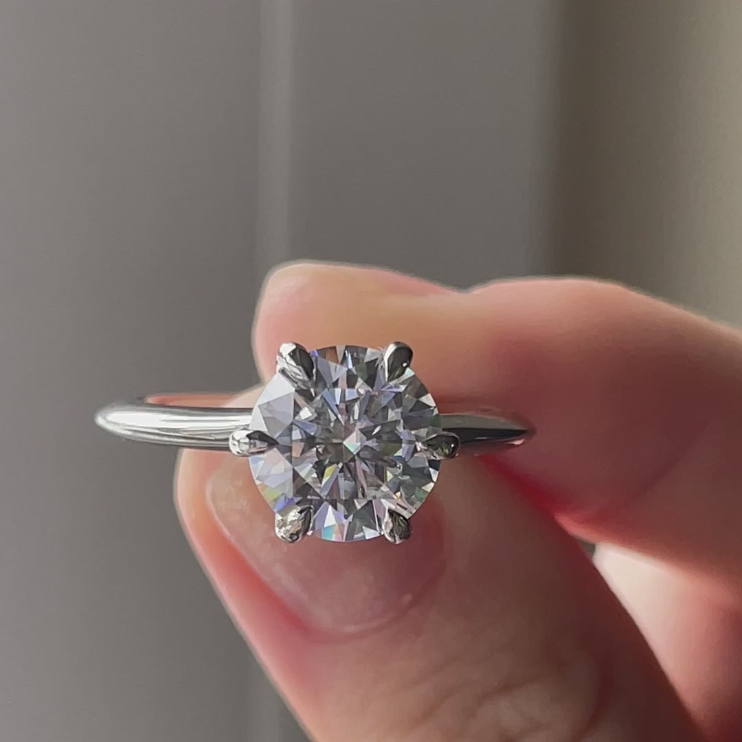 3 carat  18k white gold six prong round lab grown diamond solitaire engagement ring Quorri