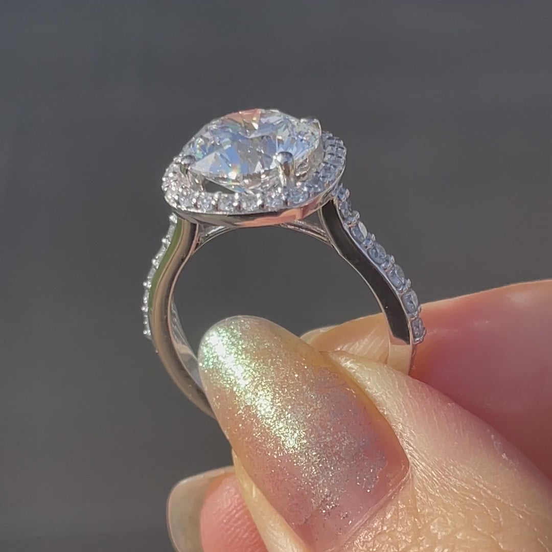 affordable discount 14k white gold accented halo 3 carat lab made diamond engagement rings Quorri Canada