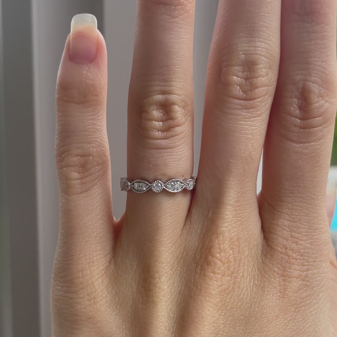 platinum designer hand engraved mill-grain round lab diamond accented wedding bands at Quorri Canada