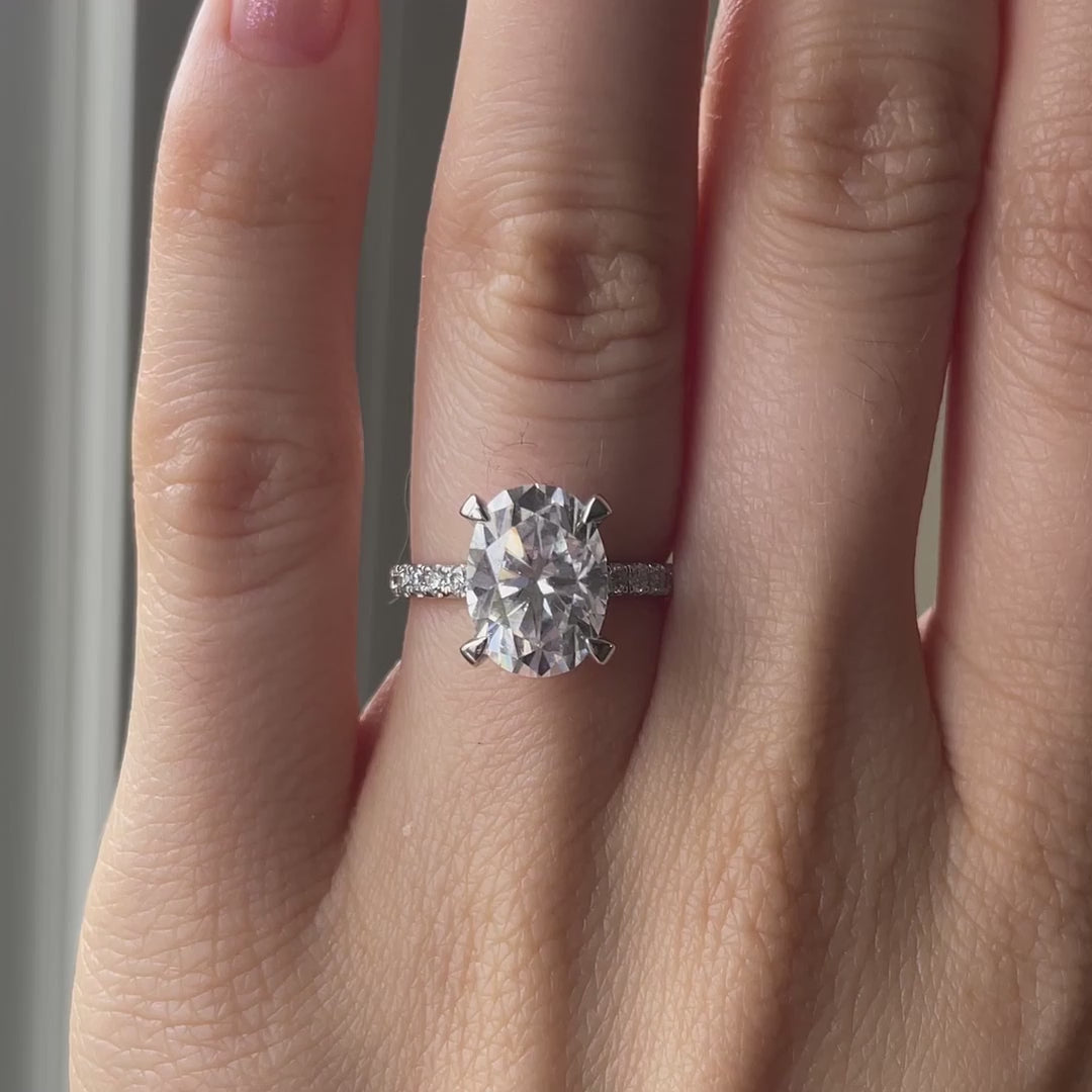 affordable designer 4 claw prong accented platinum 3 carat oval lab created diamond engagement ring Quorri