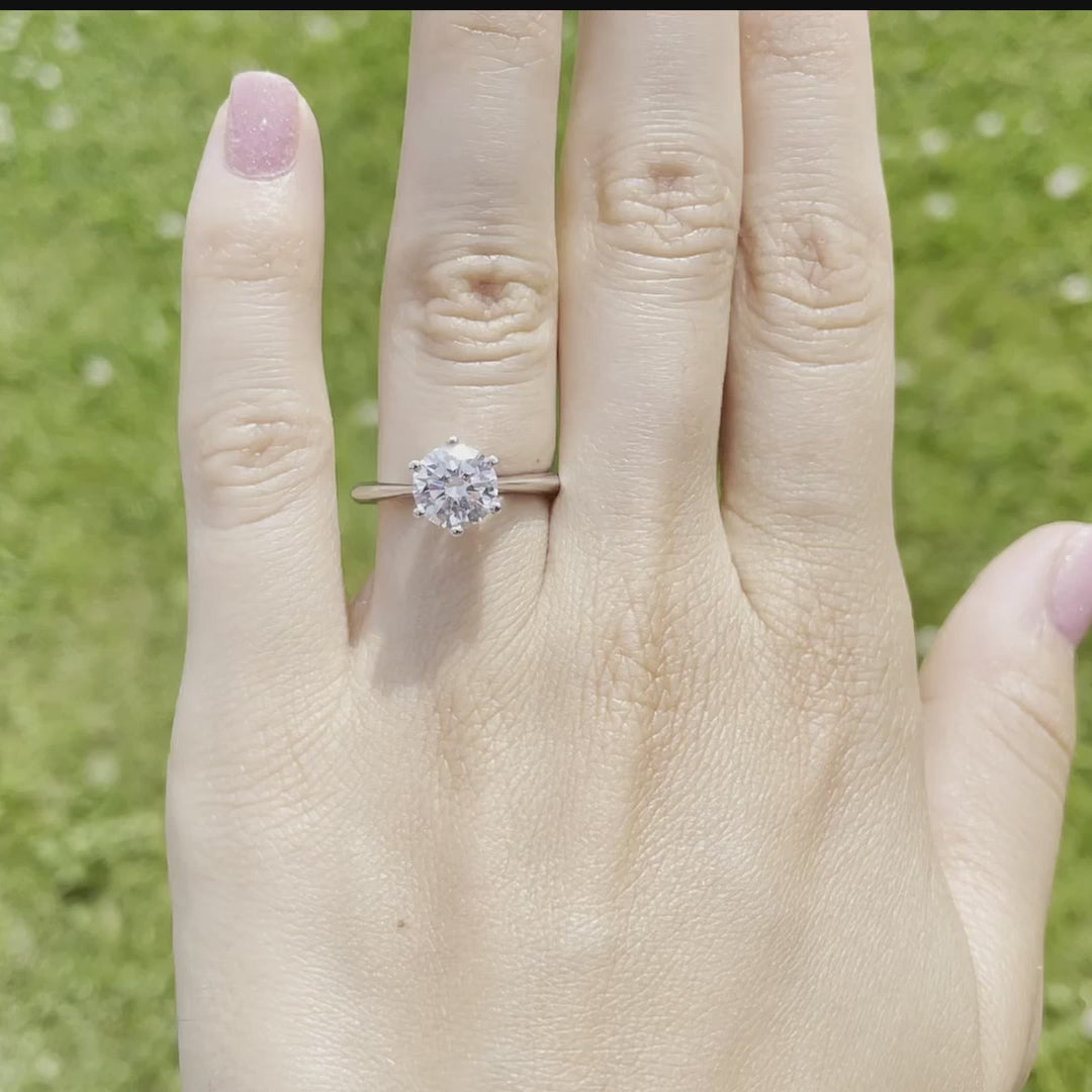 18k white gold six prong  3.25 carat round lab diamond engagement ring Quorri Canada