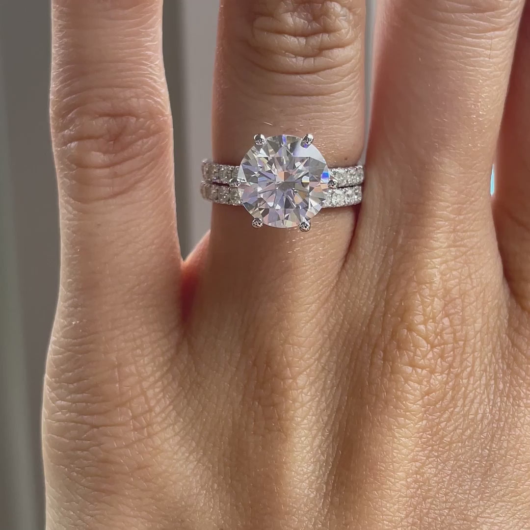 3 carat accented round lab diamond engagement ring with matching band