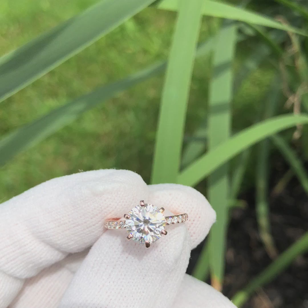 rose gold 4 prong accented 2.5 carat round lab diamond engagement ring Quorri