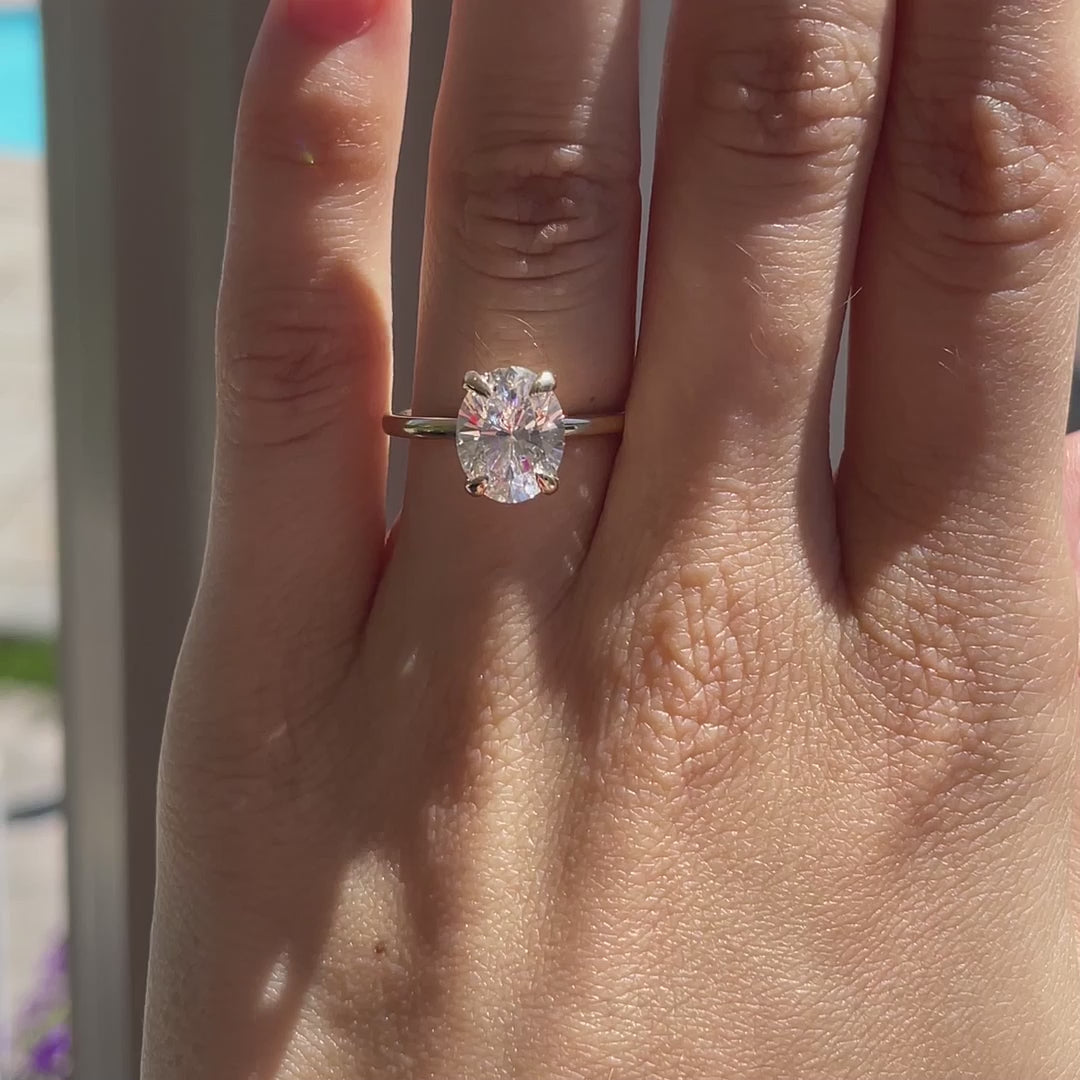 18k yellow gold claw prong under-halo oval lab grown diamond engagement ring Quorri