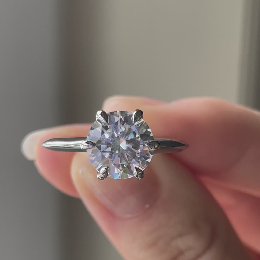 nature inspired six claw prong 18k white gold 3 carat lab grown diamond solitaire engagement ring Quorri Canada