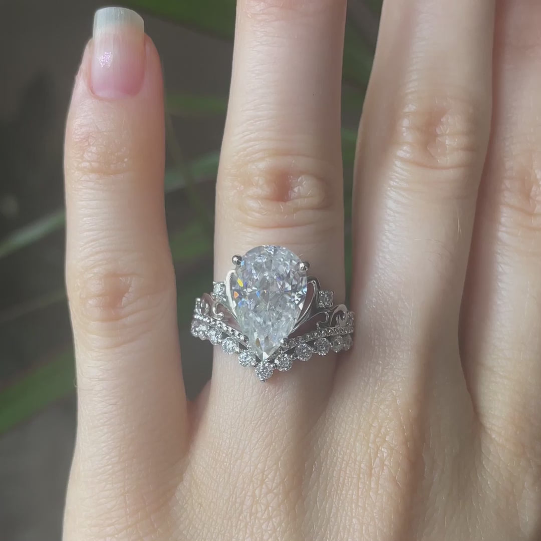 18k white gold designer vintage claw prong accented 3 carat pear lab diamond engagement ring Quorri Canada