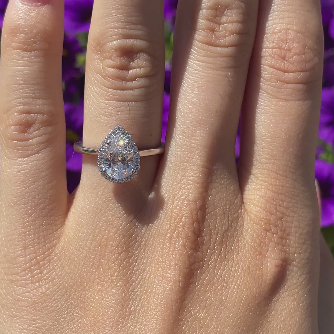 affordable 2 carat pear halo lab diamond engagement ring Quorri Canada