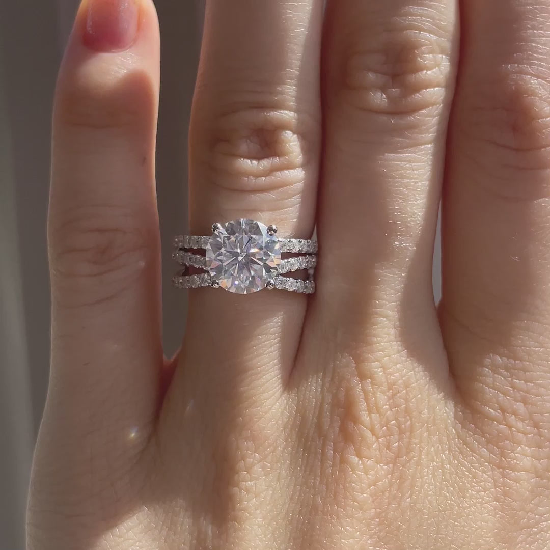 Criss-Cross Round Accented Lab Diamond Engagement Ring