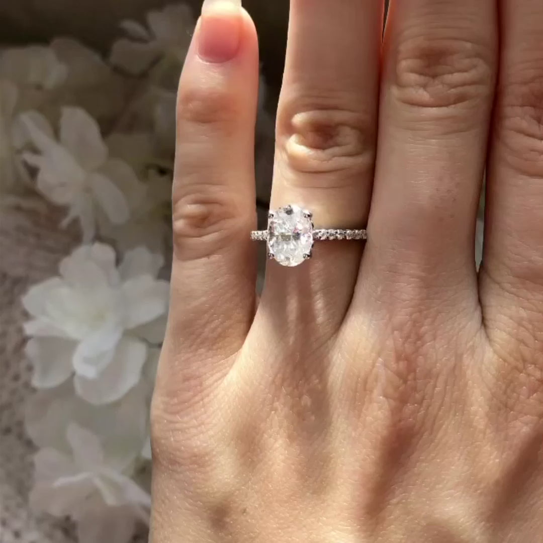 2 carat 14k white gold vintage accented oval lab diamond engagement ring Quorri