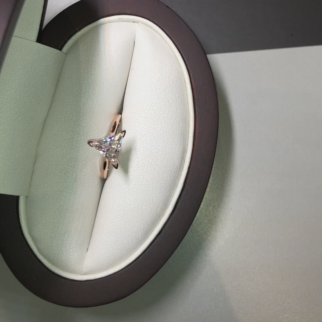Canadian designer v-prong 14k rose gold 2 carat triangle cut lab grown diamond solitaire engagement ring on Sale at Quorri