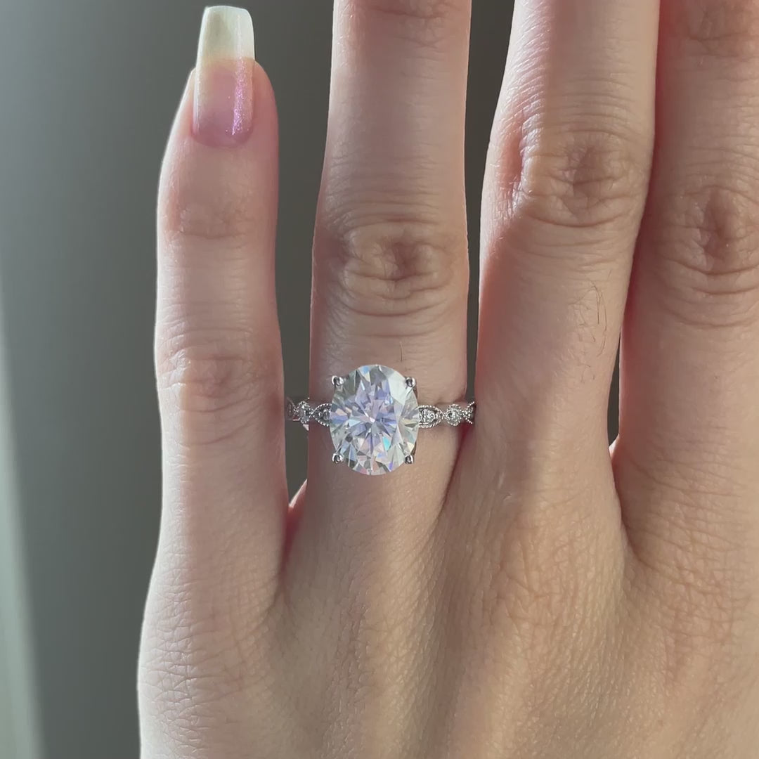 affordable designer 18k white gold 3 carat oval lab grown diamond engagement ring Quorri Canada