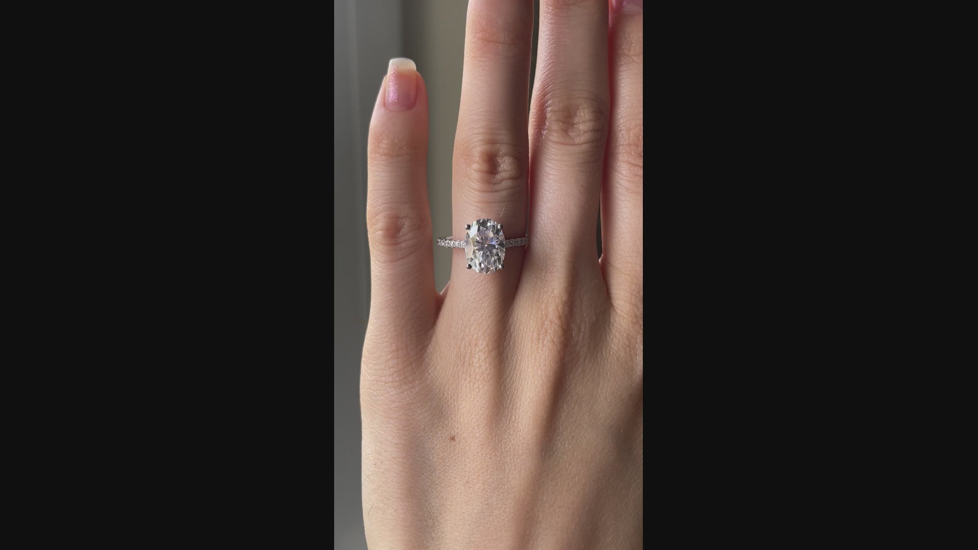 designer vintage 3 carat 18k white gold accented oval lab diamond engagement ring Quorri Canada