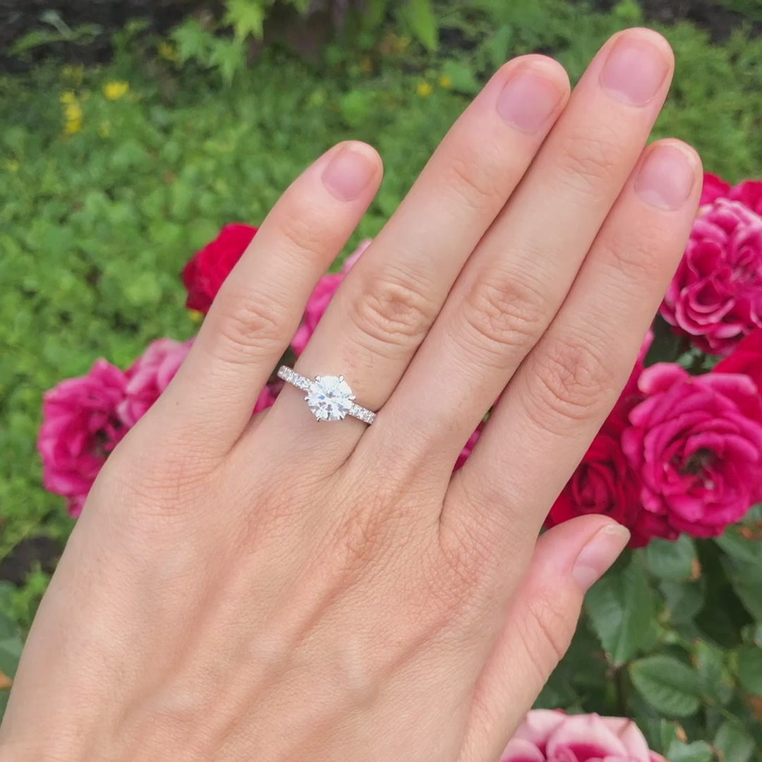 14k white gold 4 prong accented 2 carat round lab diamond engagement ring Quorri