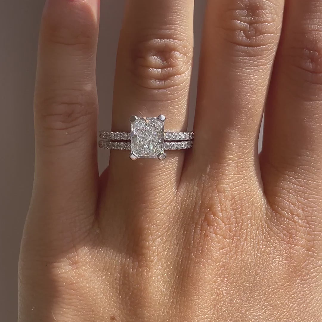 affordable 2ct radiant cut lab diamond accented engagement ring and matching band