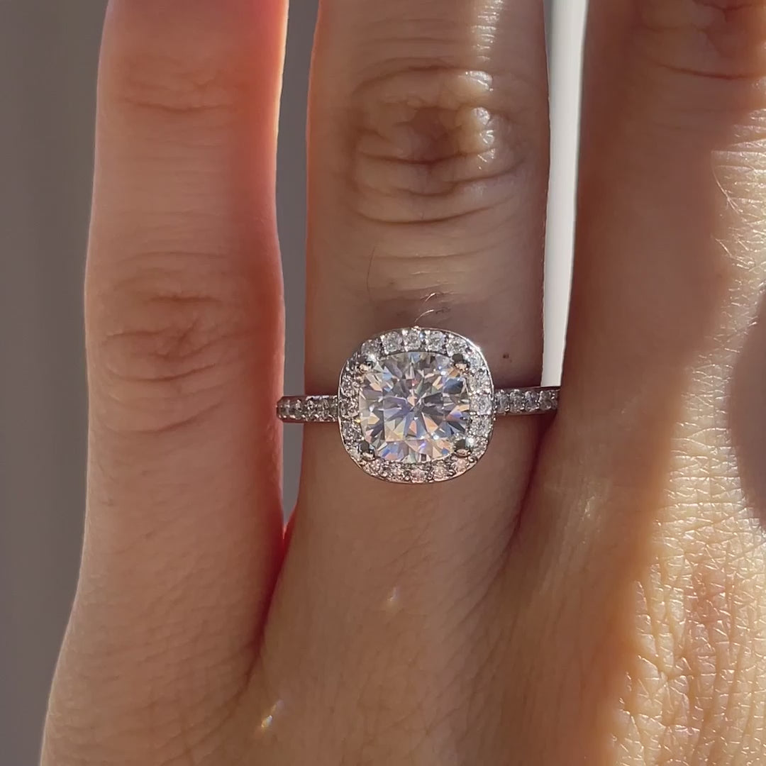 18k white gold 2 carat cushion halo lab grown created diamond engagement ring Canada