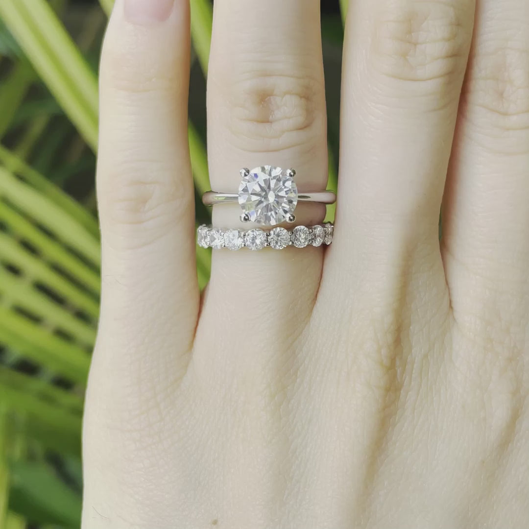 white gold round brilliant lab diamond eternity anniversary band ring set  Quorri