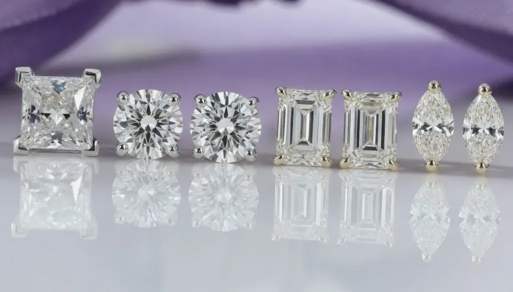 Princess, round, emerald, and marquise cut lab diamond stud earrings — Quorri