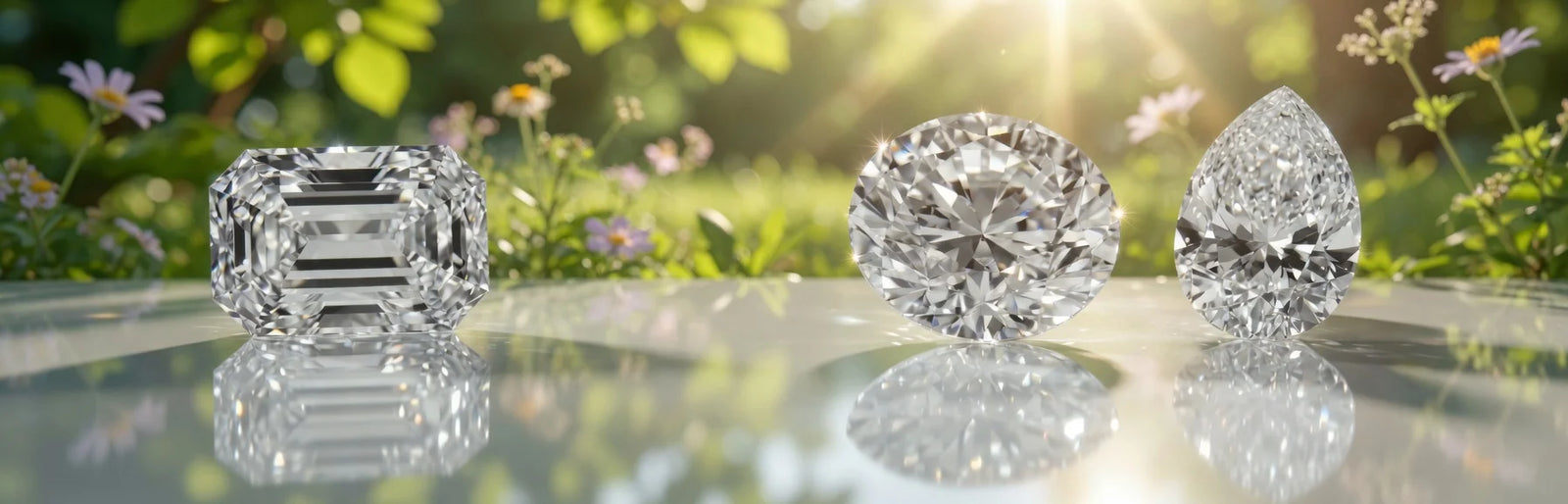 emerald round and pear fake lab diamonds and moissanite
