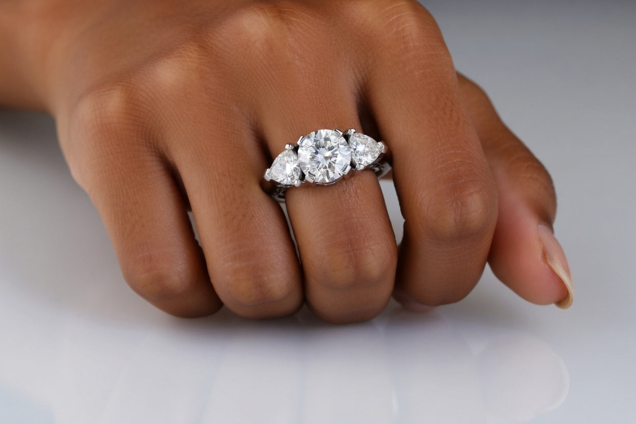 round and trillion lab grown diamond three stone ring platinum - Quorri