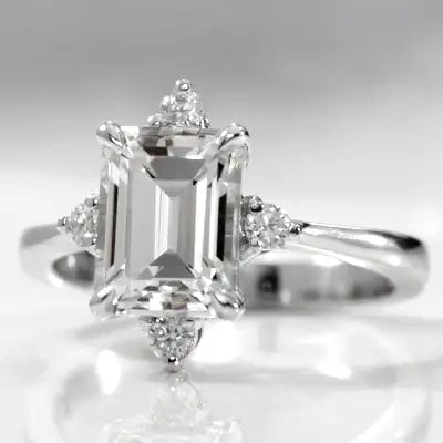 unique 3 carat emerald cut round accented platinum engagement ring