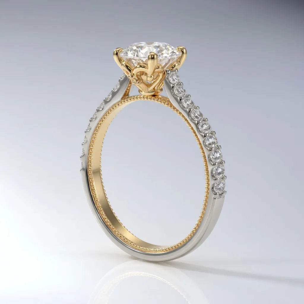 vintage accented two-tone gold engagement ring with lab diamonds