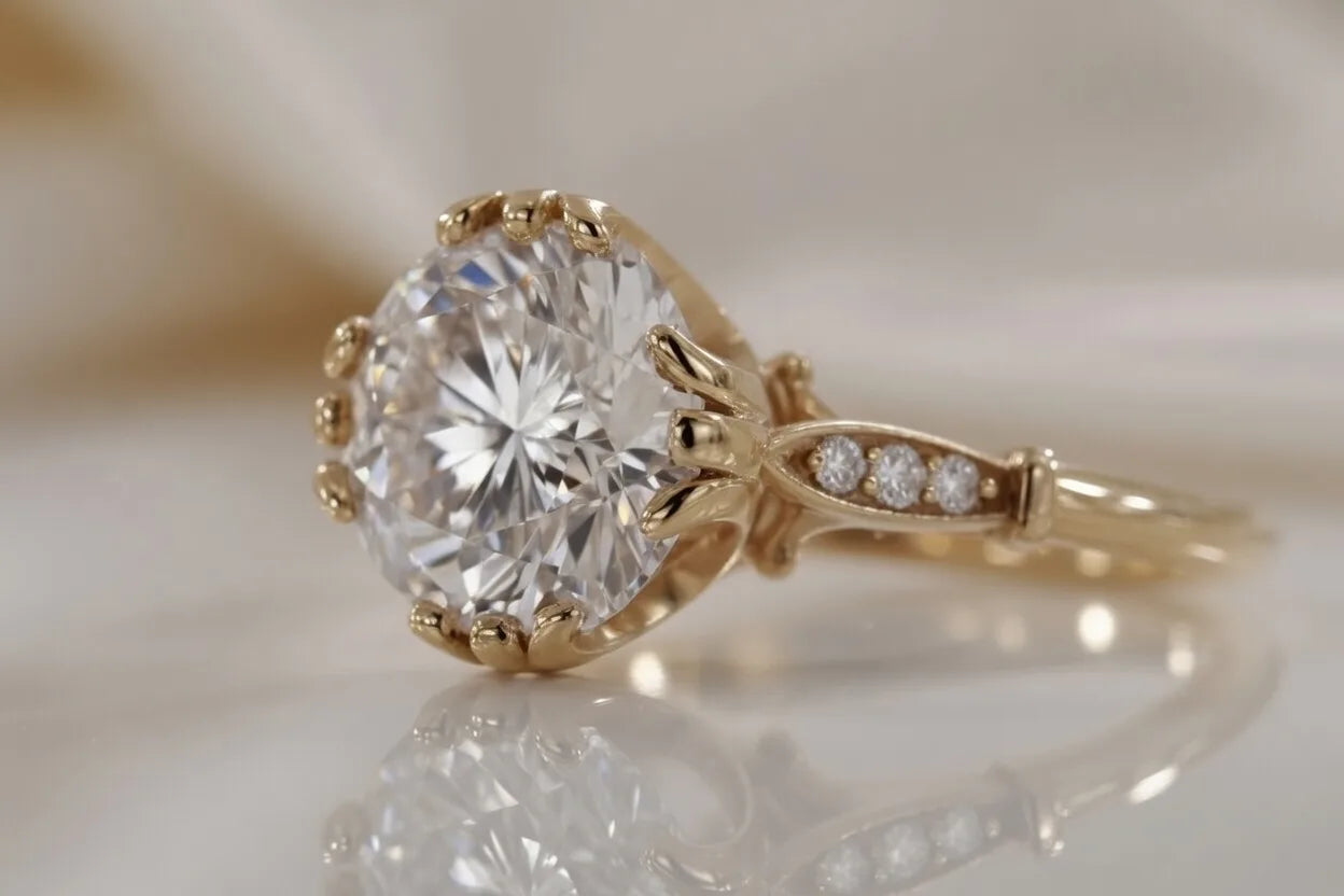 2 carat vintage yellow gold lab diamond engagement ring at Quorri