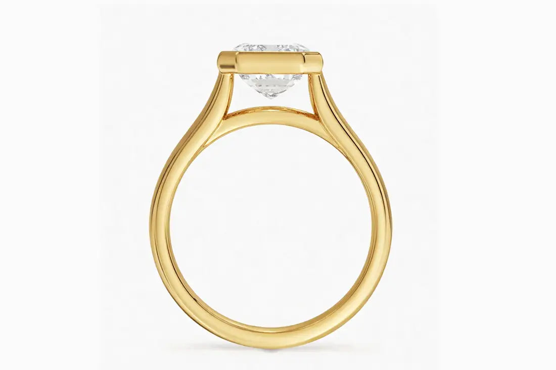 wide 18k yellow gold solitaire emerald lab diamond solitaire ring - Quorri