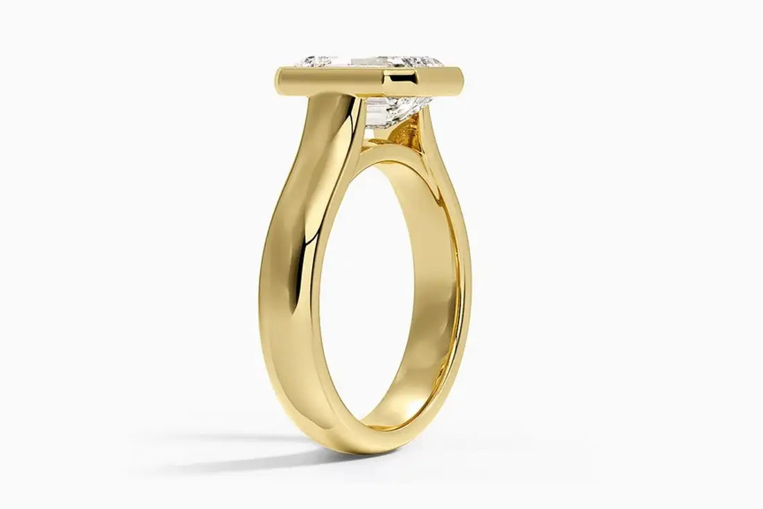 wide yellow gold emerald lab diamond solitaire ring - Quorri