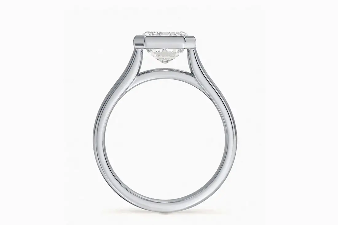 wide platinum band with 2 carat emerald lab diamond solitaire ring - Quorri