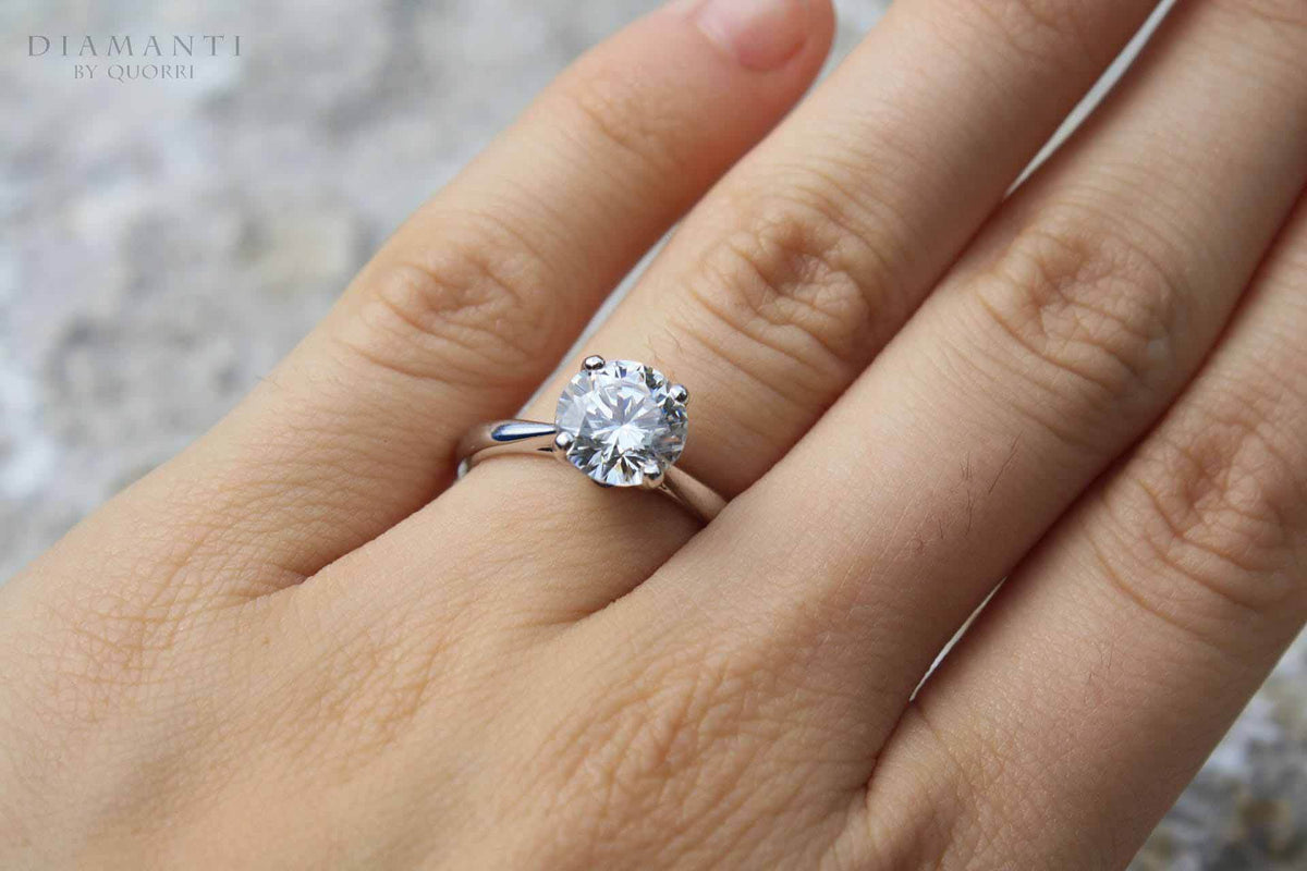 classic designer white gold round lab diamond engagement ring at Quorri